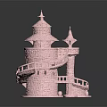 Detailed Pink Castle Building Model With Towers Staircase And Balcony Design