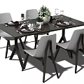 Modern Dining Table And Chairs Set With Beige Gray Seats And Tableware Decor 3d model