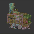 Steampunk Themed Mobile Building With Neon Spicy Sign Metal Structure Canopy And Wheeled Base