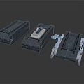 Three Black Industrial Equipment Units Featuring Square Slot And Metal Components