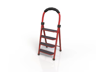 Sturdy Red Metal Ladder With Black Handle And Non Slip Steps For Home Use 3d model
