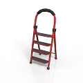 Sturdy Red Metal Ladder With Black Handle And Non Slip Steps For Home Use