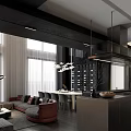 Modern Entertainment Room Interior With Pool Table Wooden Walls Pendant Lights Sofa And Bookshelf
