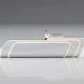 Modern Reception Desk with Curved Design Smooth Surface LED Lighting and Staff Working 3d model