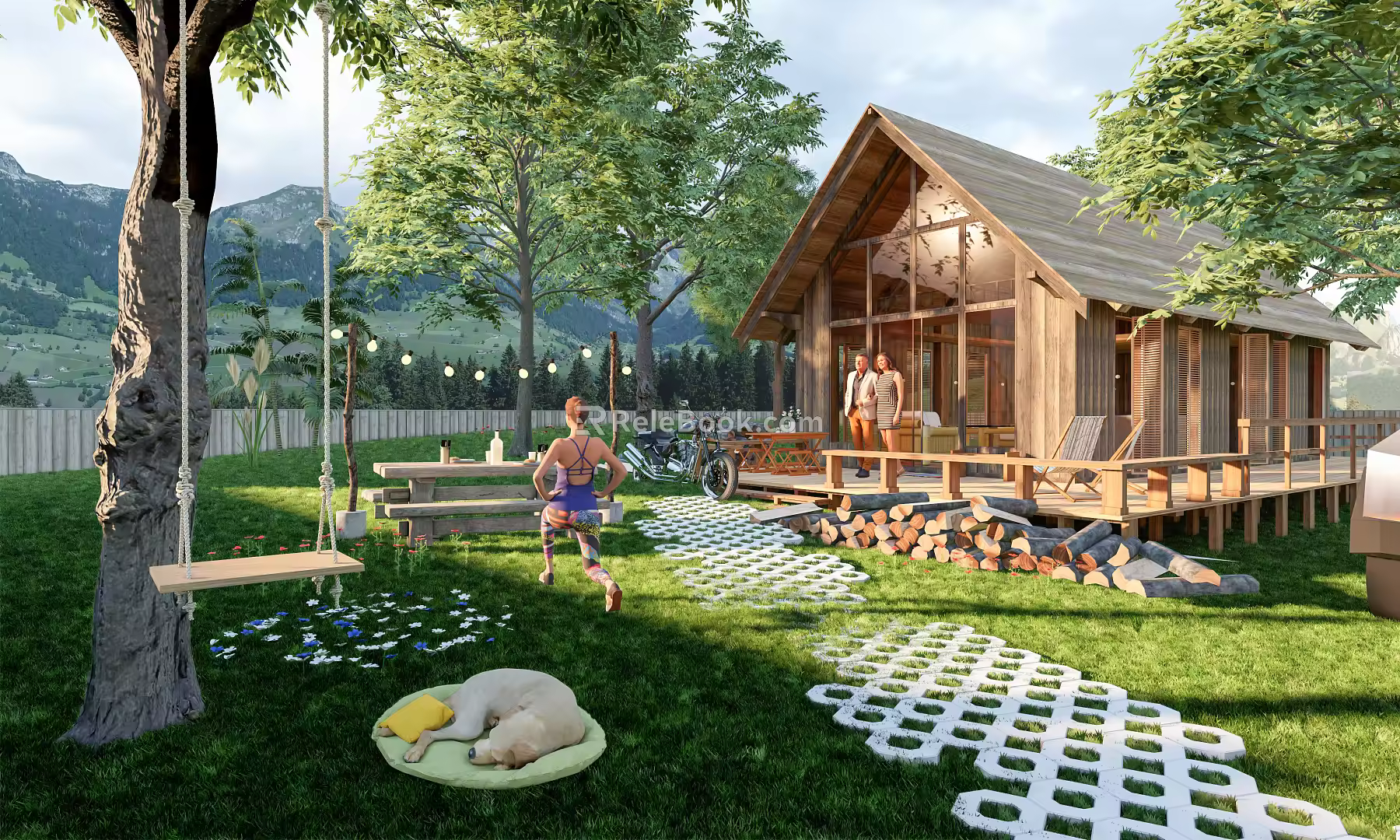 Modern log cabin log cabin wood frame architecture rural architecture 3d model