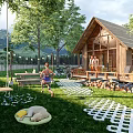 Modern log cabin log cabin wood frame architecture rural architecture 3d model