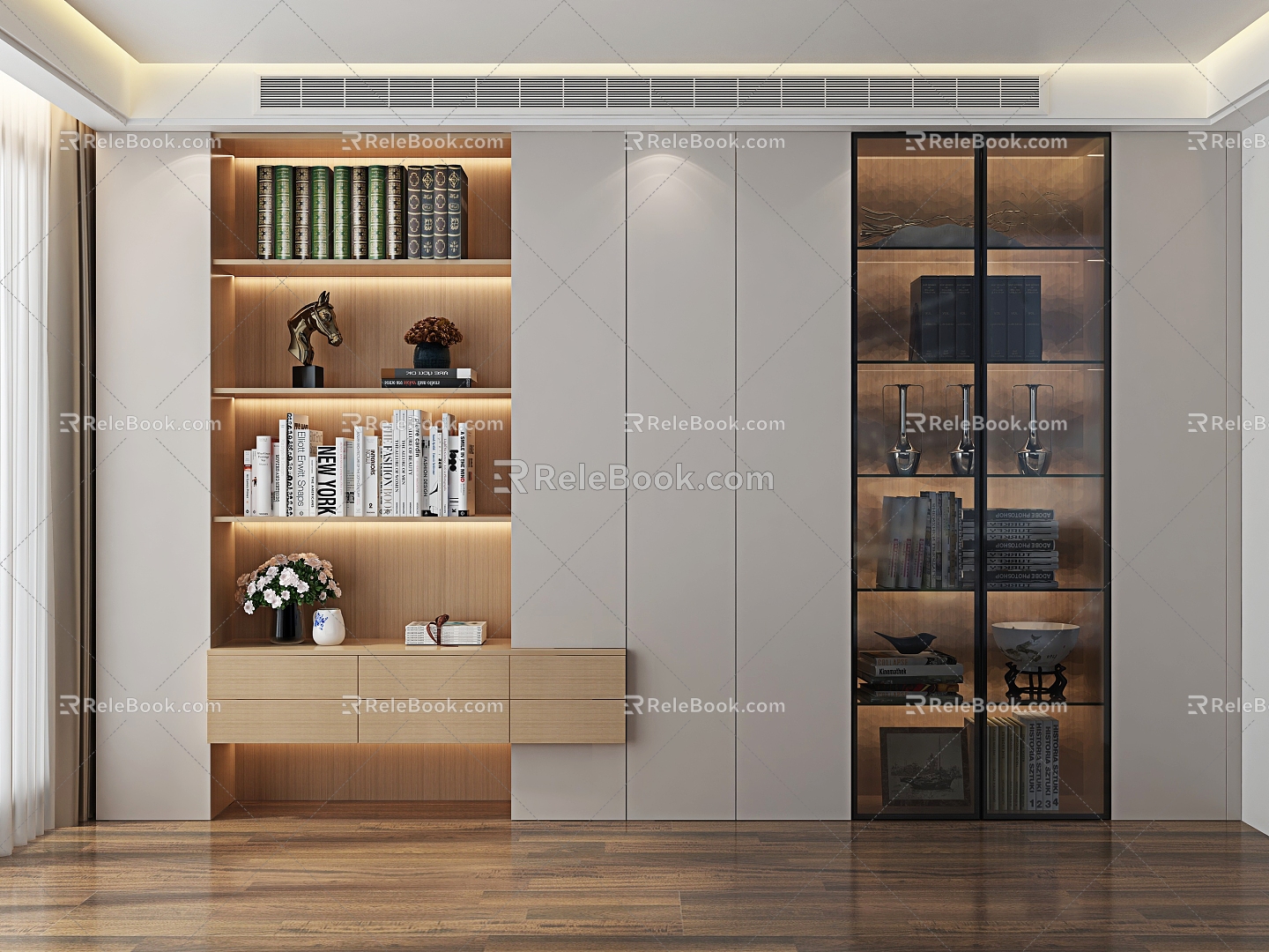 modern bookcase open bookcase glass bookcase 3d model