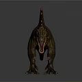 Spinosaurus Dinosaur 3D Model Standing Pose With Open Mouth And Orange Striped Sail