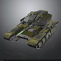 Modern Military Tank With Armored Body Cannon Tracks And Green Lights