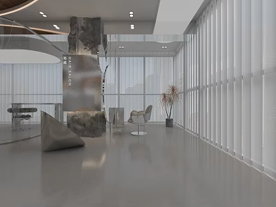 Modern Beauty Hair Salon Luxury Interior With Floor to Ceiling Windows White Shutters and Metal Furniture 3d model