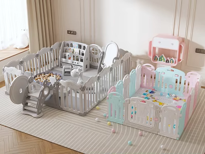 Colorful Kids Playpens With Building Blocks And Toys 3d model