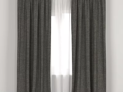 Textured Gray Curtain With White Sheer For Modern Home Window Decoration 3d model