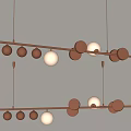 Modern Hanging Chandelier With Double Row Red Metallic Elements And White Light Bulbs 3d model