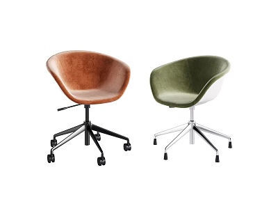 Two Modern Office Chairs Brown Green Upholstered With Metal Base And Rolling Wheels 3d model