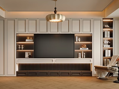 Modern TV Wall Unit Design With Built-in Shelves Decorative Items And Books 3d model