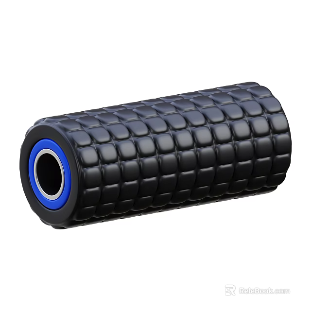 Black Grid Design Foam Roller With Blue Center For Muscle Relaxation And Workout Recovery 3d model 