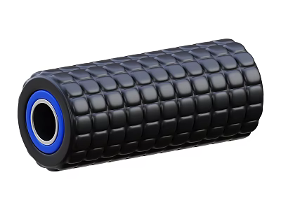 Black Grid Design Foam Roller With Blue Center For Muscle Relaxation And Workout Recovery 3d model