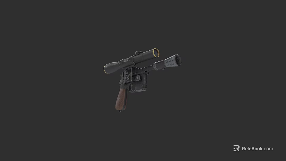 Classic Vintage Military Pistol With Scope And Wooden Grip Details 3d model 