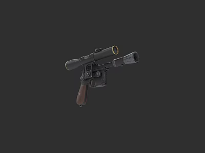 Classic Vintage Military Pistol With Scope And Wooden Grip Details 3d model