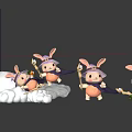 Rabbit Inflatable Models Wearing Wizard Hats and Cloaks On Clouds with Broomsticks Under Blue Sky