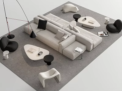 Modern Living Room Sofa And Coffee Table Set With Minimalist Chairs And Floor Lamp 3d model