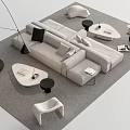 Modern Living Room Sofa And Coffee Table Set With Minimalist Chairs And Floor Lamp
