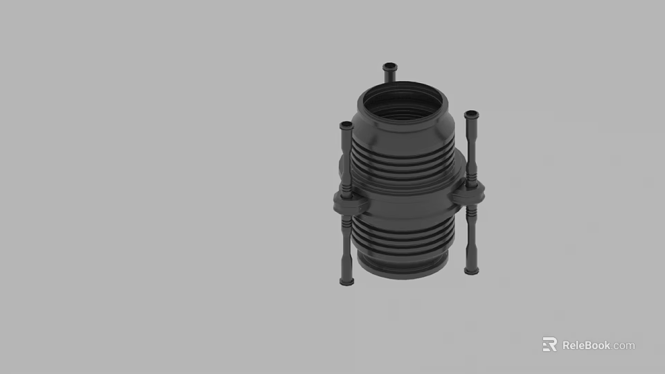 Black Industrial Mechanical Component With Threaded Design And Metal Bolts 3d model 