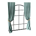 Light Blue Fabric Curtains Hanging on Arch Window Tied with Rope