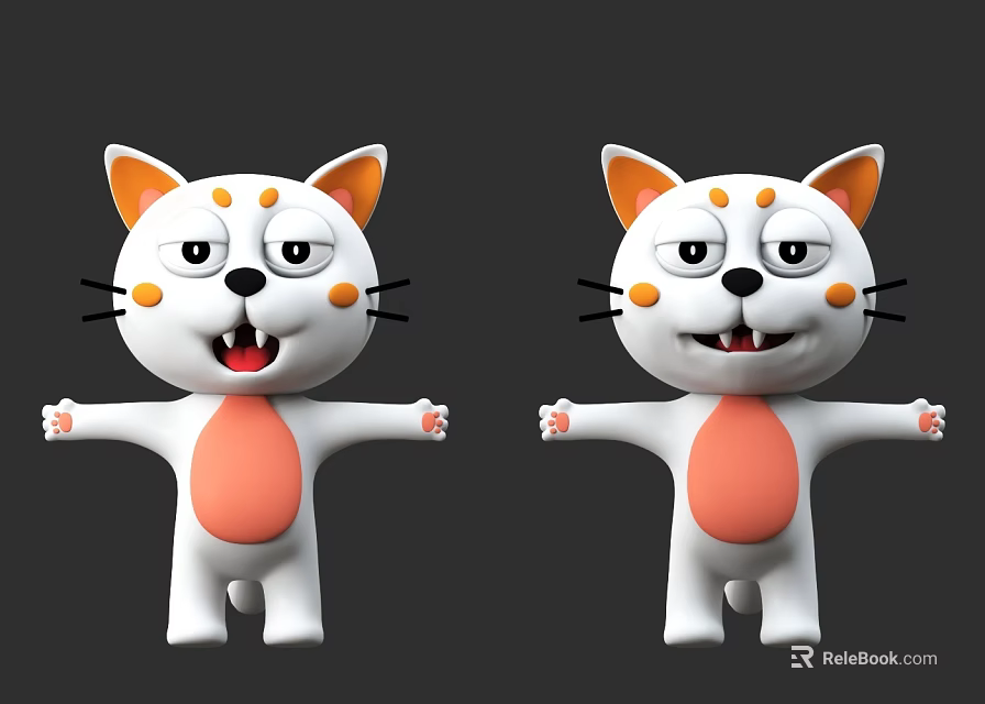 Playful 3D Cartoon Cat Characters With White Body Orange Ears And Open Arms 3d model 
