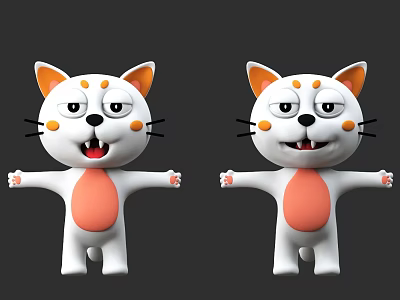 Playful 3D Cartoon Cat Characters With White Body Orange Ears And Open Arms 3d model