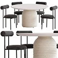 Modern Dining Table Set With White Textured Base And Black Upholstered Chairs 3d model