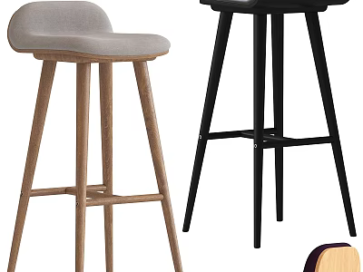 Light Wooden Stools With Upholstered Seat And Black High Metal Leg Stools 3d model