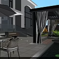 Modern White Two Story Detached Villa With Black Garage Door Green Plants And Iron Gate