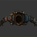 Sci-Fi Warrior In Mechanical Armor With Metallic Components And Detailed Armored Gear