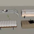 Sofa Stool Fabric Bed End Stool Shoe Changing Stool Square Bench Aquatic Plant Books Coffee 3d model