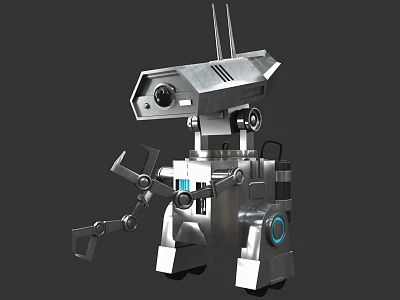Game Movie Sci Fi Robot Character With Metallic Body Mechanical Arms Camera Eye And Antenna 3d model