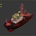 Detailed Ship Model With SOS Marking Red Chimney And Crane On Deck 3d model