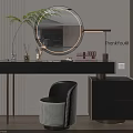 Modern Elegant Dressing Table Interior With Round Mirror Palm Leaves And Checkered Chair 3d model