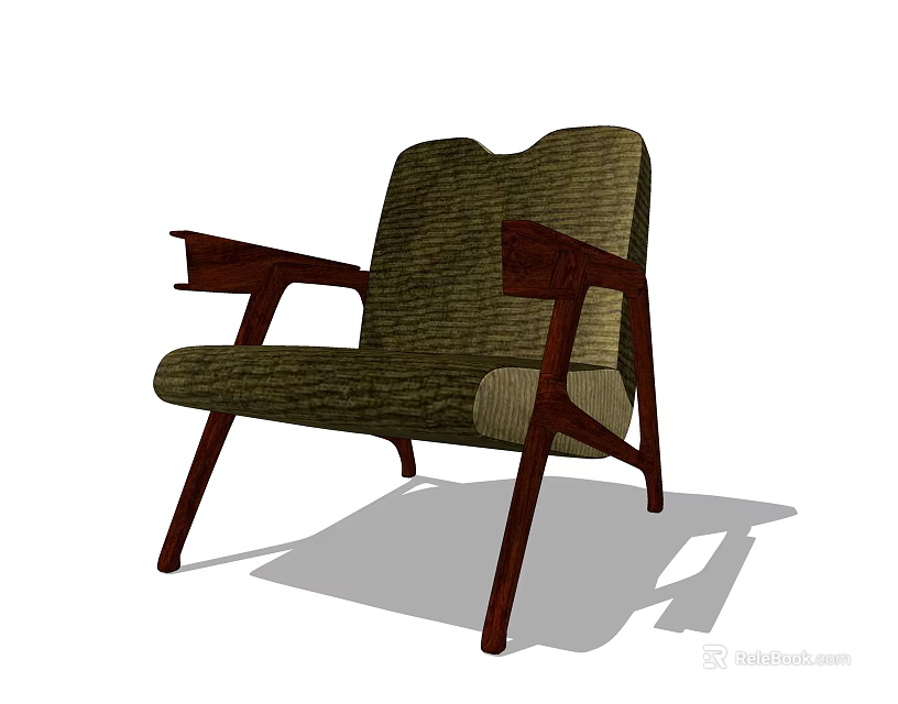 Modern Single Sofa With Wooden Armrests And Legs Green Fabric For Living Room Interior 3d model 