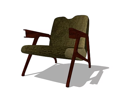 Modern Single Sofa With Wooden Armrests And Legs Green Fabric For Living Room Interior 3d model