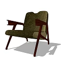 Modern Single Sofa With Wooden Armrests And Legs Green Fabric For Living Room Interior