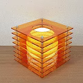 Modern Cube Shaped Table Lamp With Transparent Layered Design And Amber Glow