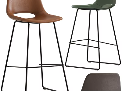 Modern Leather Bar Stools With Black Metal Frame And Multiple Color Options 3d model
