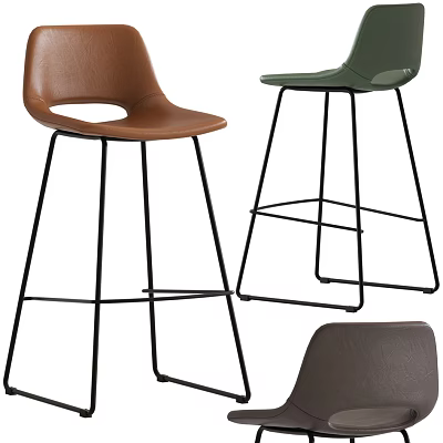 Modern Leather Bar Stools With Black Metal Frame And Multiple Color Options 3d model