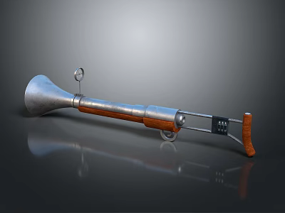 Vintage Metallic Weapon With Shiny Surface Wooden Grip Tubular Structure And Sights 3d model