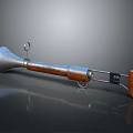 Vintage Metallic Weapon With Shiny Surface Wooden Grip Tubular Structure And Sights