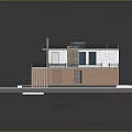 Modern Two Story House with Flat Roof Brick Walls Swimming Pool and Green Lawn