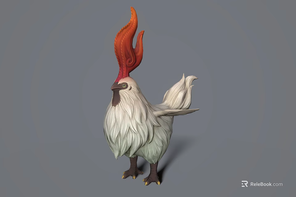 Flying animal with red comb white feathers and black legs 3d model 