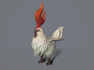 Flying animal with red comb white feathers and black legs 3d model