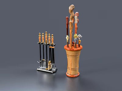 Hand Craft Tools Collection With Metal Stand And Bamboo Container Wooden Handles 3d model